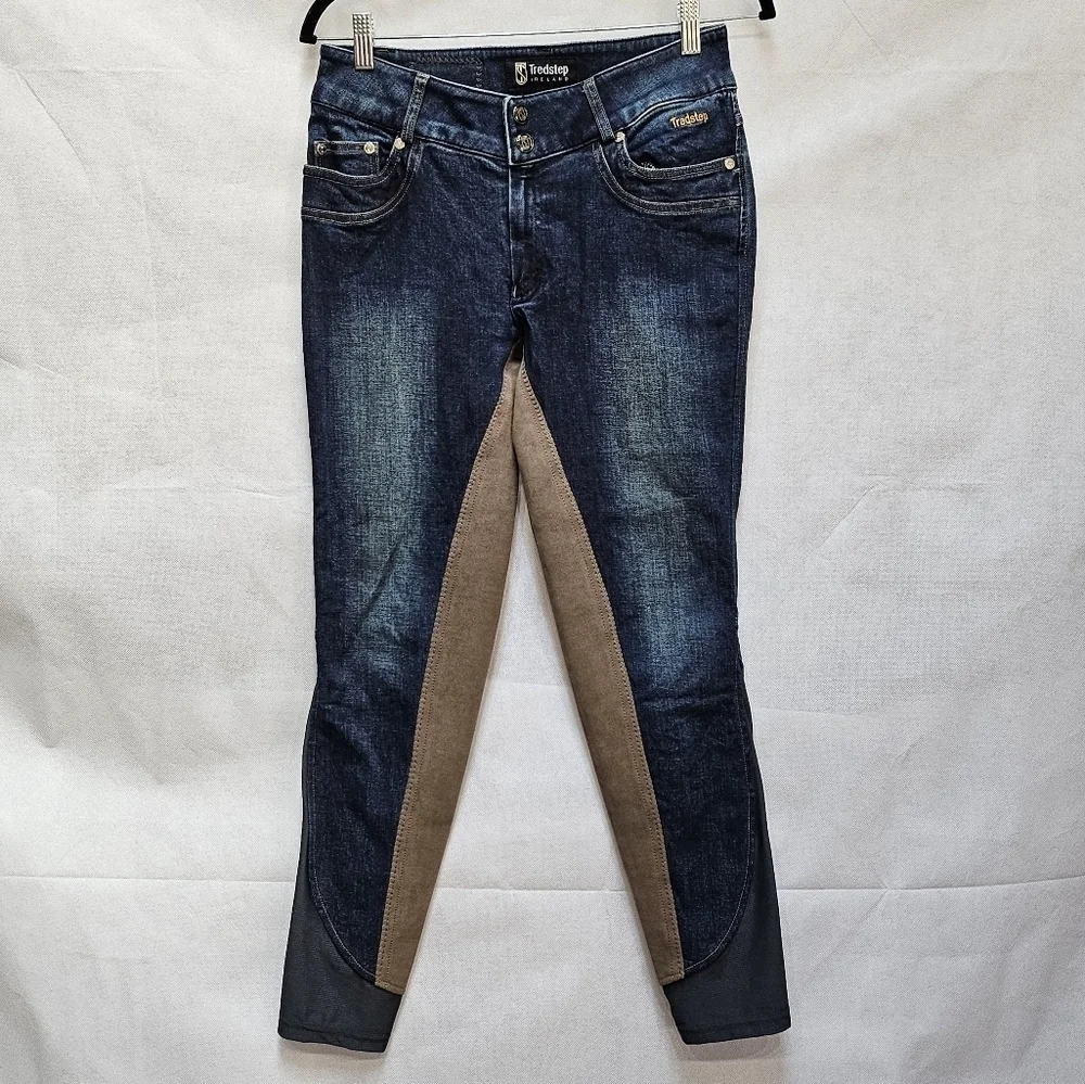 Tredstep Ireland Equestrian Full Seat Jean Riding Breeches. Blue Brown Sz 28R